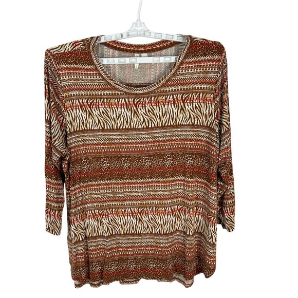 Cato Womens 3/4 Sleeve Tribal Print Top 18/20W Rayon & Spandex - Picture 1 of 5